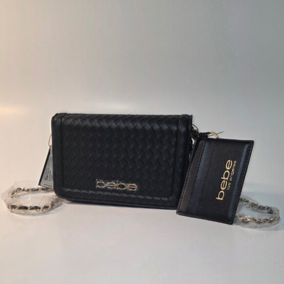 BEBE Woven Black Mini Bag + Matching Cardholder - Picture 2 of 5